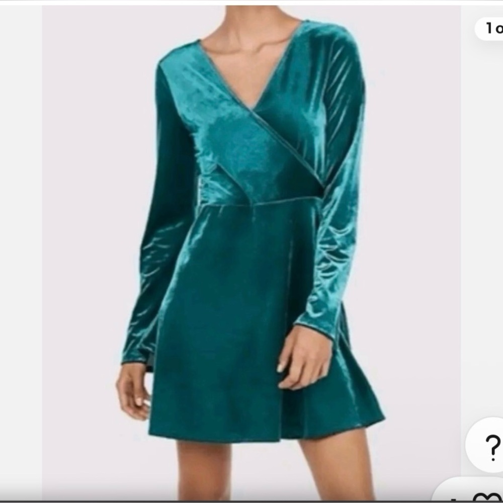 Express Teal Velvet Long flare Sleeve Dress, NWT
